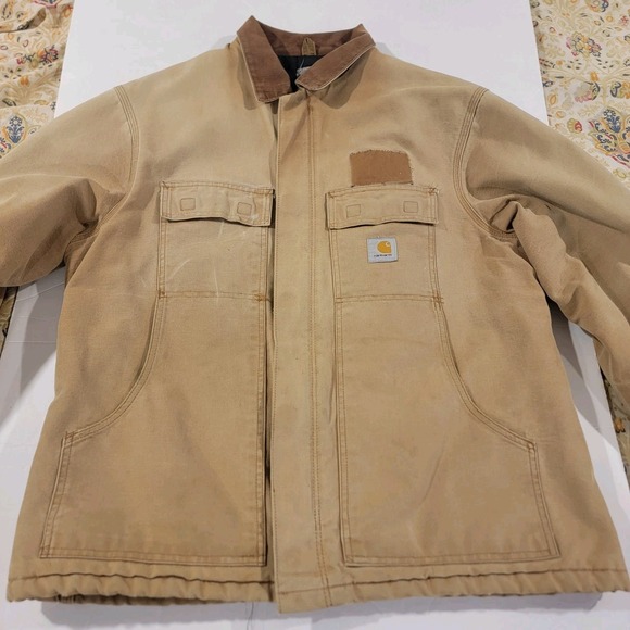 Carhartt Chore Jacket Mens 48 Regular Tan Quilted Line Full Zip Canvas Grunge - Picture 2 of 12